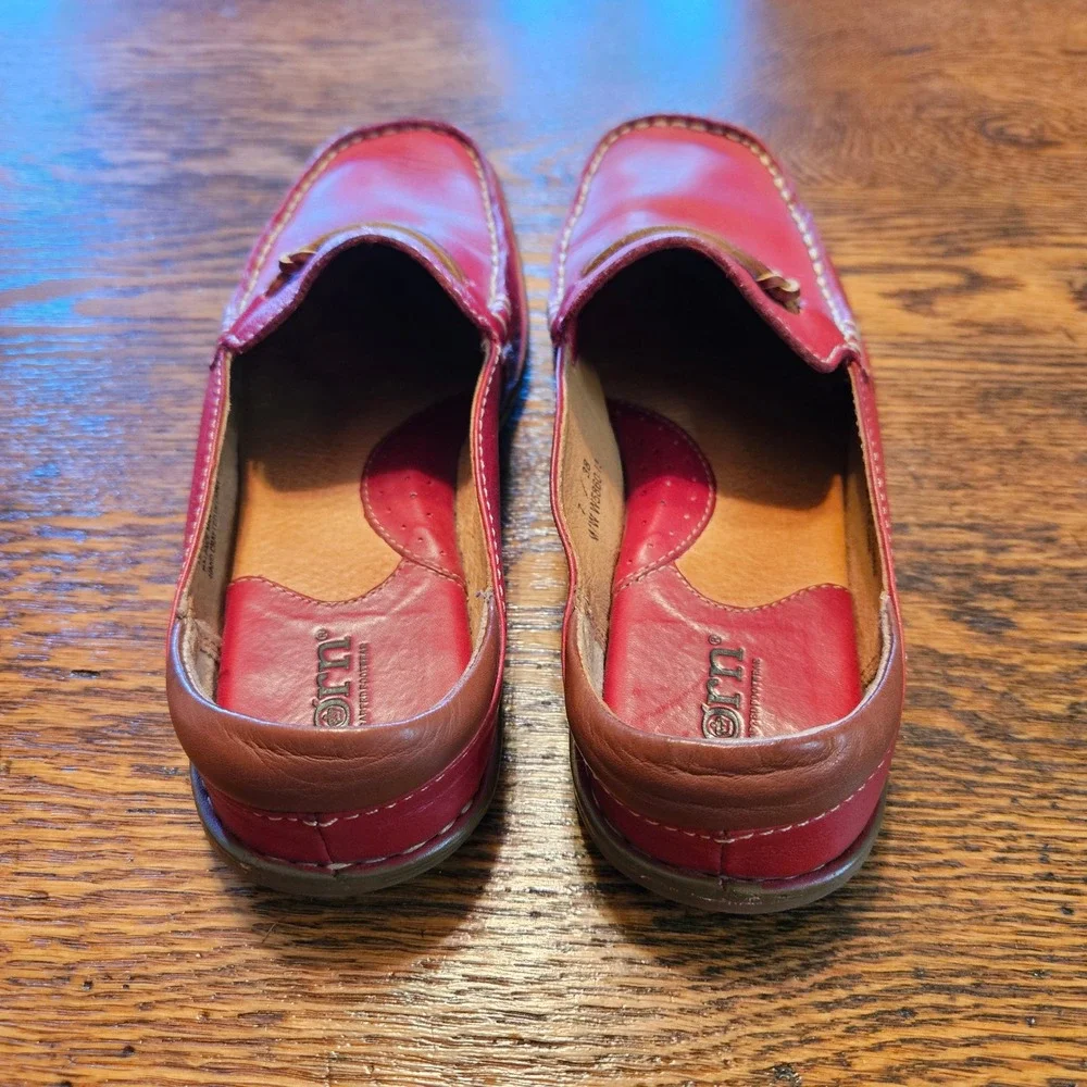 Born Red Leather Casual Slip On Comfort Driving Mules Loafers Womens‎ 7M Mocs